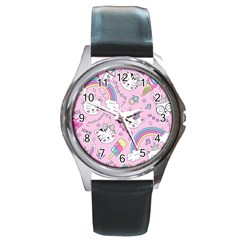 Beautiful-cute-animals-pattern-pink Round Metal Watch by Simbadda