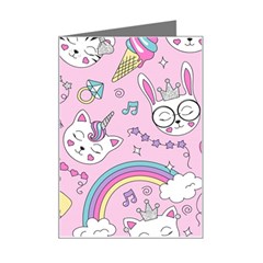 Beautiful-cute-animals-pattern-pink Mini Greeting Card by Simbadda