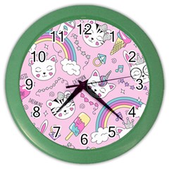 Beautiful-cute-animals-pattern-pink Color Wall Clock by Simbadda