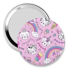 Beautiful-cute-animals-pattern-pink 3  Handbag Mirrors by Simbadda