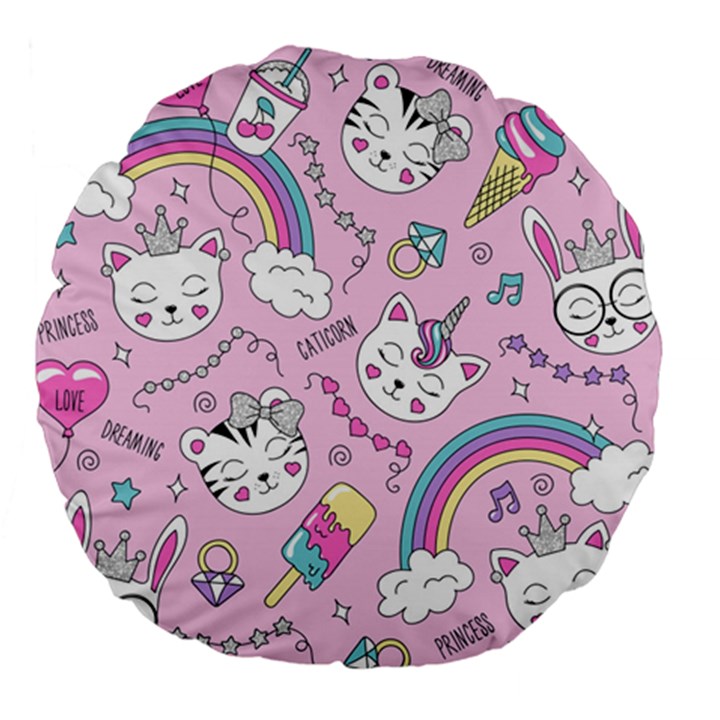 Beautiful-cute-animals-pattern-pink Large 18  Premium Flano Round Cushions