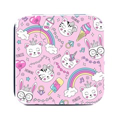 Beautiful-cute-animals-pattern-pink Square Metal Box (black) by Simbadda