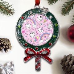 Beautiful-cute-animals-pattern-pink Metal X mas Lollipop With Crystal Ornament by Simbadda