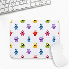 Seamless-pattern-cute-funny-monster-cartoon-isolated-white-background Small Mousepad by Simbadda