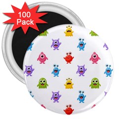 Seamless-pattern-cute-funny-monster-cartoon-isolated-white-background 3  Magnets (100 Pack) by Simbadda