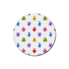 Seamless-pattern-cute-funny-monster-cartoon-isolated-white-background Rubber Round Coaster (4 Pack) by Simbadda