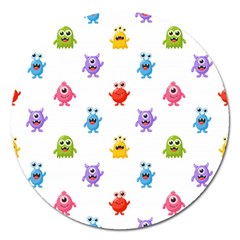 Seamless-pattern-cute-funny-monster-cartoon-isolated-white-background Magnet 5  (round) by Simbadda