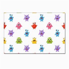 Seamless-pattern-cute-funny-monster-cartoon-isolated-white-background Postcard 4 x 6  (pkg Of 10) by Simbadda