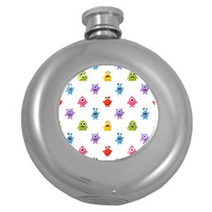 Seamless-pattern-cute-funny-monster-cartoon-isolated-white-background Round Hip Flask (5 Oz) by Simbadda