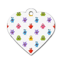 Seamless-pattern-cute-funny-monster-cartoon-isolated-white-background Dog Tag Heart (one Side) by Simbadda