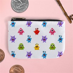 Seamless-pattern-cute-funny-monster-cartoon-isolated-white-background Mini Coin Purse by Simbadda