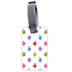 Seamless-pattern-cute-funny-monster-cartoon-isolated-white-background Luggage Tag (two Sides) by Simbadda