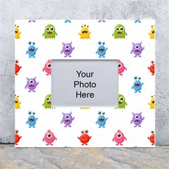 Seamless-pattern-cute-funny-monster-cartoon-isolated-white-background White Wall Photo Frame 5  X 7  by Simbadda