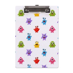 Seamless-pattern-cute-funny-monster-cartoon-isolated-white-background A5 Acrylic Clipboard by Simbadda