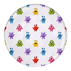 Seamless-pattern-cute-funny-monster-cartoon-isolated-white-background Round Glass Fridge Magnet (4 Pack)