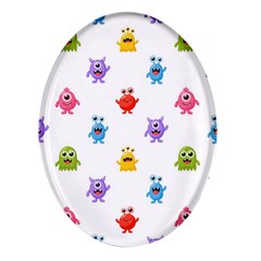 Seamless-pattern-cute-funny-monster-cartoon-isolated-white-background Oval Glass Fridge Magnet (4 Pack) by Simbadda