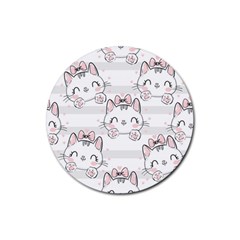 Cat-with-bow-pattern Rubber Coaster (round) by Simbadda