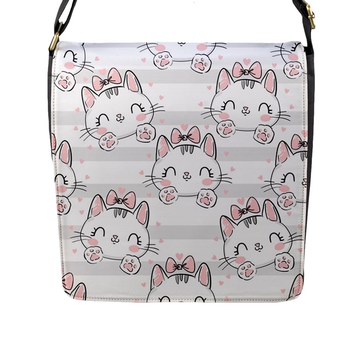 Cat-with-bow-pattern Flap Closure Messenger Bag (L)