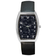 Mathematical-seamless-pattern-with-geometric-shapes-formulas Barrel Style Metal Watch by Simbadda