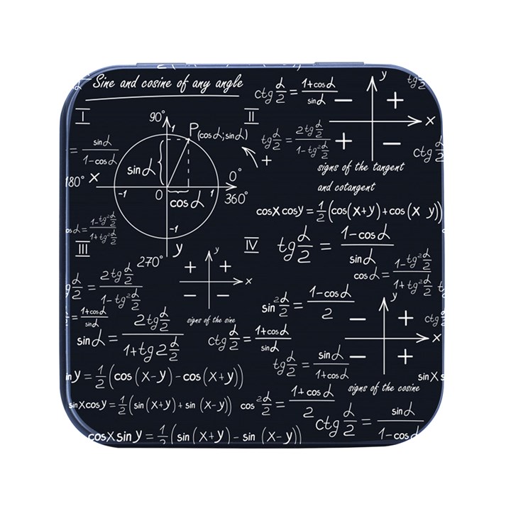 Mathematical-seamless-pattern-with-geometric-shapes-formulas Square Metal Box (Black)