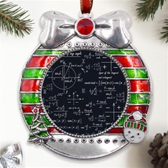 Mathematical-seamless-pattern-with-geometric-shapes-formulas Metal X mas Ribbon With Red Crystal Round Ornament