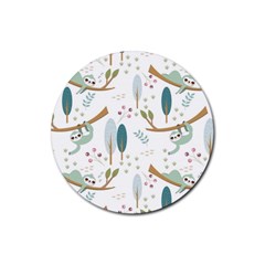 Pattern-sloth-woodland Rubber Coaster (round) by Simbadda