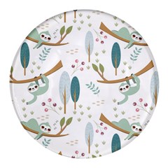 Pattern-sloth-woodland Round Glass Fridge Magnet (4 Pack) by Simbadda