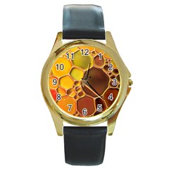 Abstract Oil Painting Round Gold Metal Watch by Excel