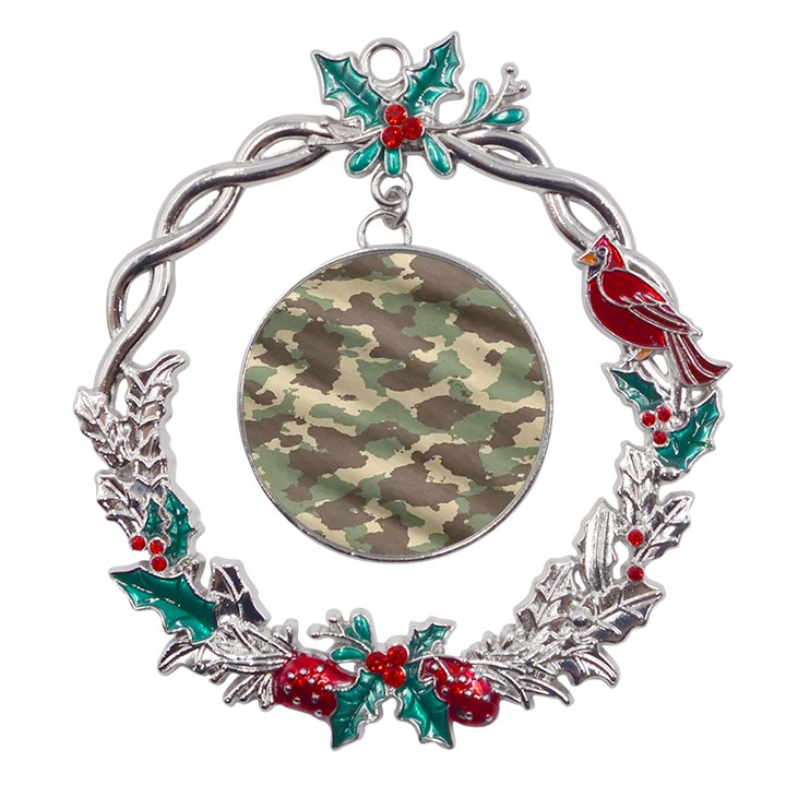 Camouflage Design Metal X mas Wreath Holly leaf Ornament