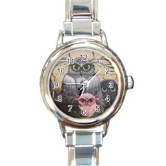 Graffiti Owl Design Round Italian Charm Watch