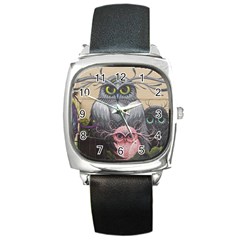 Graffiti Owl Design Square Metal Watch by Excel