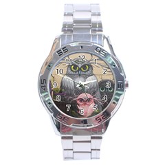 Graffiti Owl Design Stainless Steel Analogue Watch