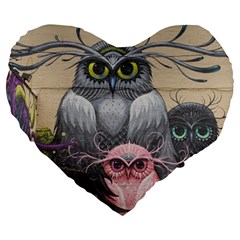 Graffiti Owl Design Large 19  Premium Heart Shape Cushions by Excel