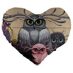 Graffiti Owl Design Large 19  Premium Flano Heart Shape Cushions by Excel