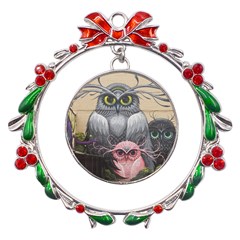 Graffiti Owl Design Metal X mas Wreath Ribbon Ornament by Excel