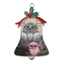 Graffiti Owl Design Metal Holly Leaf Bell Ornament by Excel