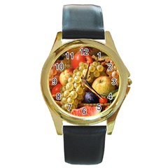 Fruits Round Gold Metal Watch