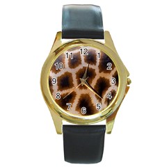 Giraffe Skin Design Round Gold Metal Watch by Excel