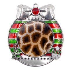 Giraffe Skin Design Metal X mas Ribbon With Red Crystal Round Ornament by Excel