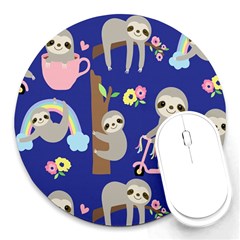 Hand-drawn-cute-sloth-pattern-background Round Mousepad by Simbadda