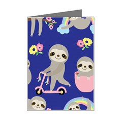 Hand-drawn-cute-sloth-pattern-background Mini Greeting Card by Simbadda