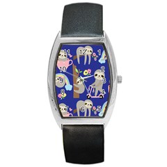 Hand-drawn-cute-sloth-pattern-background Barrel Style Metal Watch by Simbadda