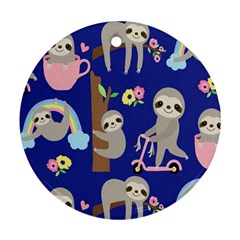 Hand-drawn-cute-sloth-pattern-background Round Ornament (two Sides)