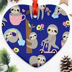 Hand-drawn-cute-sloth-pattern-background Heart Ornament (Two Sides) Front