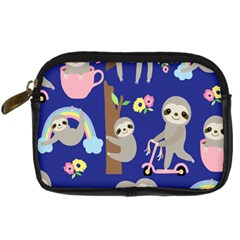 Hand-drawn-cute-sloth-pattern-background Digital Camera Leather Case by Simbadda