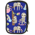 Hand-drawn-cute-sloth-pattern-background Compact Camera Leather Case Front