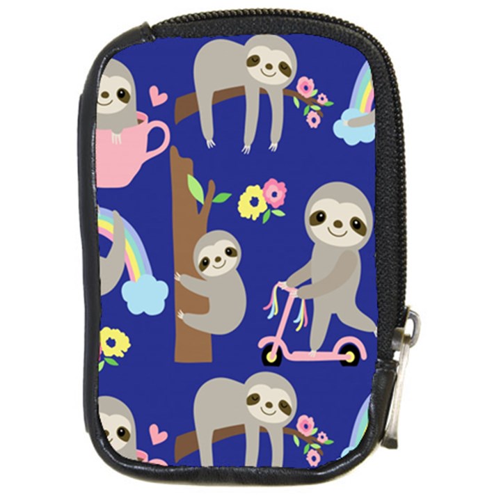 Hand-drawn-cute-sloth-pattern-background Compact Camera Leather Case