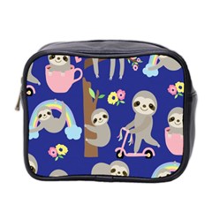 Hand-drawn-cute-sloth-pattern-background Mini Toiletries Bag (two Sides) by Simbadda