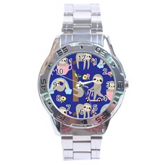 Hand-drawn-cute-sloth-pattern-background Stainless Steel Analogue Watch by Simbadda