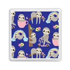 Hand-drawn-cute-sloth-pattern-background Memory Card Reader (square) by Simbadda